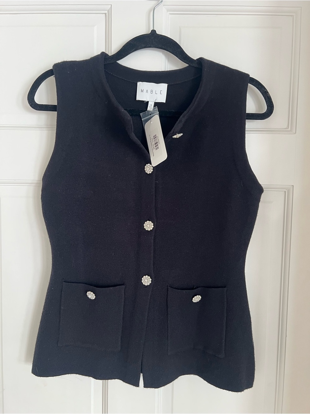 MABLE NWT Black Knit Sleeveless Vest with Decorative Buttons